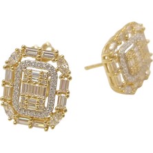 Genel Büyük Boy Baget Taşlı Küpe 14 Ayar Altın Hd Videolu