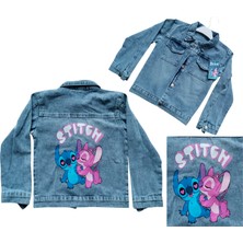HN Sport Stitch Baskılı Kız Çocuk Kot Ceket Stich