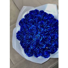 Gece Mavisi Saten El Yapımı Gül Buketi 50 Li