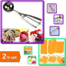 Hereveoyuncak Karpuz Dondurma Kaşığı + 3 Parça Hamur Pasta Kesici Kazıyıcı Şekillendirici - 2li Set H9L3T3