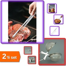 Hereveoyuncak Et Kızartma Maşası Profesyonel Cımbız Maşa + Bitki Çayı Demleme Süzgeçi - 2li Set E8P4S4