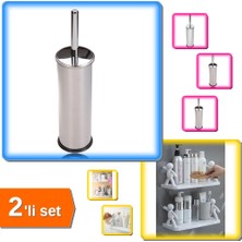 Hereveoyuncak Wc Klozet Temizleme Fırçası Metal + 2 Adet Özel Raf Baharatlık Makyaj Malzeme Rafı - 2li Set C1H8P0