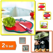 Hereveoyuncak Domates Figürlü Kaydırmaz Kesme Tahtası + Pratik Paslanmaz Çelik Çay Demleme Süzgeci - 2li Set C4A5K