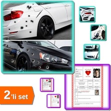 Hereveoyuncak 3D Araç Sticker Mermi ve Yara Şeklinde + Aşk Cumhuriyeti Tapusu - Romantik Hediye - 2li Set L4D2D1