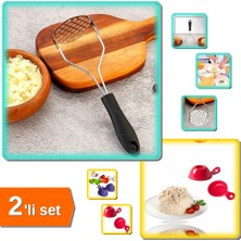 Hereveoyuncak Renkli Plastik Saplı Paslanmaz Patates Ezici + 2 Adet Sevimli Pilav Helva Kalıbı - 2li Set E3R8D2