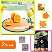 Hereveoyuncak Kaydırmaz Portakal Figürlü Kesme Tahtası + Paslanmaz Çelik Un Süzgeç Çay Demleme - 2li Set G7P3G6