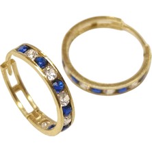 Genel 17.2mm Mavi Taşlı Su Yolu Halka Küpe 14 Ayar Altın Hd Videolu