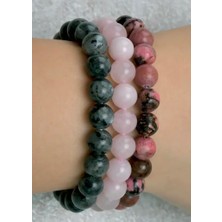 Alev Labradorit  Pembe Kuvars , Rodonit , Uyum ve Pozitif Enerji Bileklik  Seti .