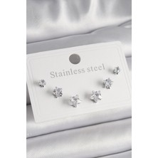 Skygo 316L Çelik Gümüş Renk Zirkon Taşlı Yıldız Model Kadın Küpe Seti - TJ-BKP9881