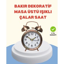 Marsilyan- Metal Bronz Nostaljik Masa Saati Alarmlı Büyük Boy Sessiz Mekanizmalı