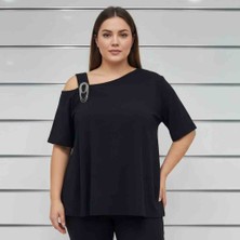 Ferz Büyük Beden Tek Omuz Sandy Bluz