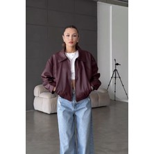 Prifaldi Belize Oversize Bomber Belden Lastikli Deri Ceket Bordo