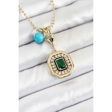 Dktt Gold Renk Pirinç Zirkon Taşlı Kadın Serenay Kolyesi - TJ-BKO10304