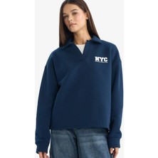 DeFacto Oversize Geniş Kalıp Polo Yaka Baskılı Sweatshirt G3721AX25WN