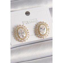 Bfs Pirinç Gold Renk Zirkon Taşlı Kadın Küpe