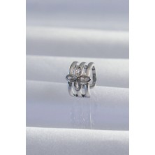 Bfs Pirinç Gümüş Renk Yonca Earcuff Küpe