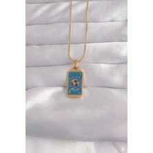 Bfs 316L Çelik Gold Renk Mavi Mineli El Figür Tarot Kolye