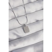 Bfs 316L Çelik Gümüş Renk Kare Charm Model Kolye