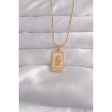 Bfs 316L Çelik Gold Renk Pembe Mineli El Figür Tarot Kolye