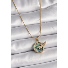 Bfs 316L Çelik Gold Renk Zincir Zirkon Taşlı Yusufçuk Model Kadın Kolye