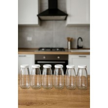 250 ml Şeffaf Süt, Ayran, Limonata, Meşrubat Cam Şişesplastik Kapaklı 6 Adet Boş Şişe