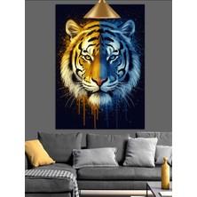 Artmeg Kaplan Yüzü Mavi Sarı Dekoratif Kanvas - Mdf Ahşap Tablo