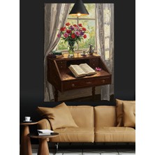 Artmeg Pencere Önü Masa Vazodaki Çiçekler ve Kitap Dekoratif Kanvas - Mdf Ahşap Tablo