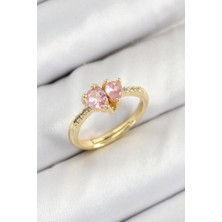 Claris Pirinç Zirkon Taşlı Pembe Kalp Model Gold Renk Kadın Yüzük