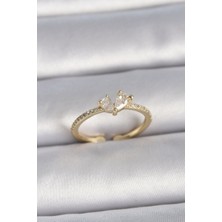 Claris Pirinç Gold Renk Ayarlanabilir Zirkon Taşlı Kalp Model Kadın Yüzük