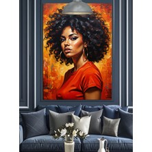 Artmeg Afro Saç Kadın Kırmızı Dekoratif Kanvas - Mdf Ahşap Tablo
