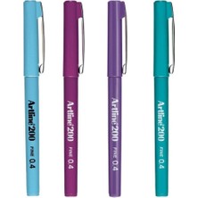 Artline 200 Fine Sıcak Renkler 0.4 mm Yazı ve Çizim Kalemi 4'lü Set Açık Mavi Mor Magenta Turkuaz