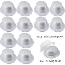 Mepura Gümüş Renk Simli Melon Yuvarlak Parti Şapkası 12 Adet