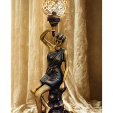 Yaratıcı Sanatlar Atölyesi Büyük Boy Metal Meşale Tutan Kadın Abajur Metak Heykel Abajur