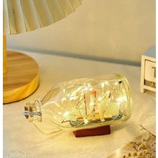 Yaratıcı Sanatlar Atölyesi Işıklı El Yapımı Içinde Gemi Ile Dilek Şişesi Şişe Içinde Gemi Maketi Masa Lambası