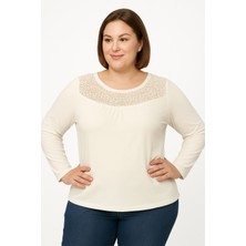 Meghan L.a Büyük Beden Önü Dantel Detaylı Yumuşak Esnek Kumaş Bluz