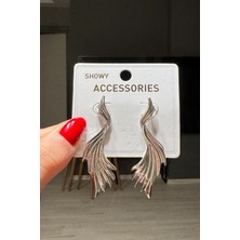 H&E Design Kadın Gümüş Renk Okyanus Dalgası Küpe Seti