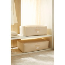 Ocean Home Textile 2'li Bej Balıksırtı Baza Altı Yastık Yorgan Kazak Hurcu, Hurç