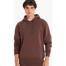 DeFacto Regular Fit Kapüşonlu İçi Yumuşak Tüylü Kanguru Cepli Basic Düz Sweatshirt X8283AZ25AU