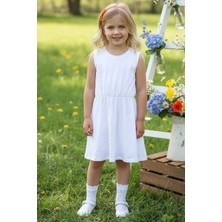 0018 - Kız Çocuk Kabartma Desenli Elbise Turuncu Toka Takım