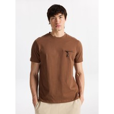 Discovery Expedition D5WM-TST3860 Açık Kahve Bisiklet Yaka Relaxed Baskılı Erkek T-Shirt