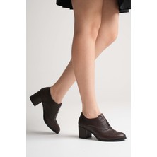 Analin Shoes Kadın Hakiki Deri Lazer Detaylı Şık Topuklu Ayakkabı - Kahve