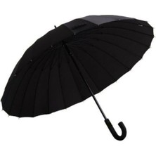 Baw Company Pongee Kumaş Çoban Şemsiye Protokol 24 Telli Fiber Şemsiye 120 cm Dokuma Düz Siyah
