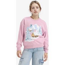 DeFacto Kız Çocuk Relax Fit Bisiklet Yaka Baskılı Sweatshirt E6843A825WN
