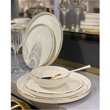 Onedekor 24 Parça Altın Renkli Premium Sufii Yemek Takımı Porselen 6 Kişilik Yuvarlak Tabaklar