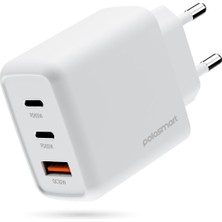 Polosmart PBS135 65W Pd Hızlı Şarj Adaptörü 2 Type-C + USB Çıkış (3 Port) Güvenli Şarj Beyaz
