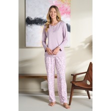 Remsa Büyük Beden Kadın Penye Uzun Kol Pijama Takımı 3116 Mor