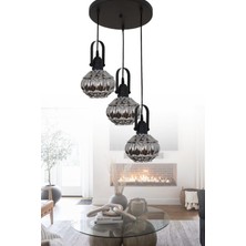 Taşcan Aydınlatma Narin 3 Lü Siyah Tepsili Sarkıt Avize Yatak Odası Mutfak Salon Avize