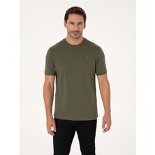 Cacharel Erkek Haki Regular Fit %100 Pamuk Bisiklet Yaka Basic T-shirt 50319801-VR027