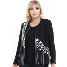 Ladies First Büyük Beden 4014 Siyah Ceket+Bluz Takım