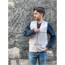 Baw Company Erkek Yazlık Keten Kumaş Avcı Yelek Çok Cepli 7 Cep